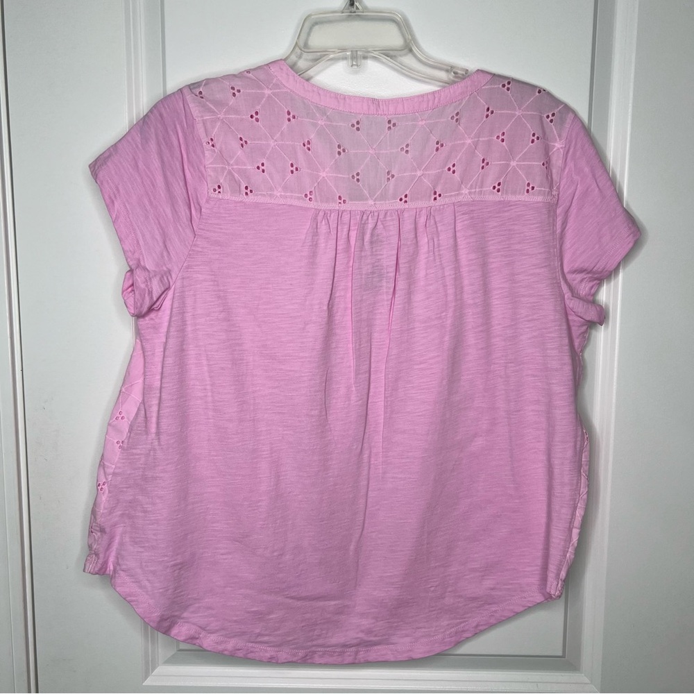 St. John's Bay Light Pink Eyelet Blouse Sz XL Short Sleeve Lined V-Neck Top - Picture 8 of 11